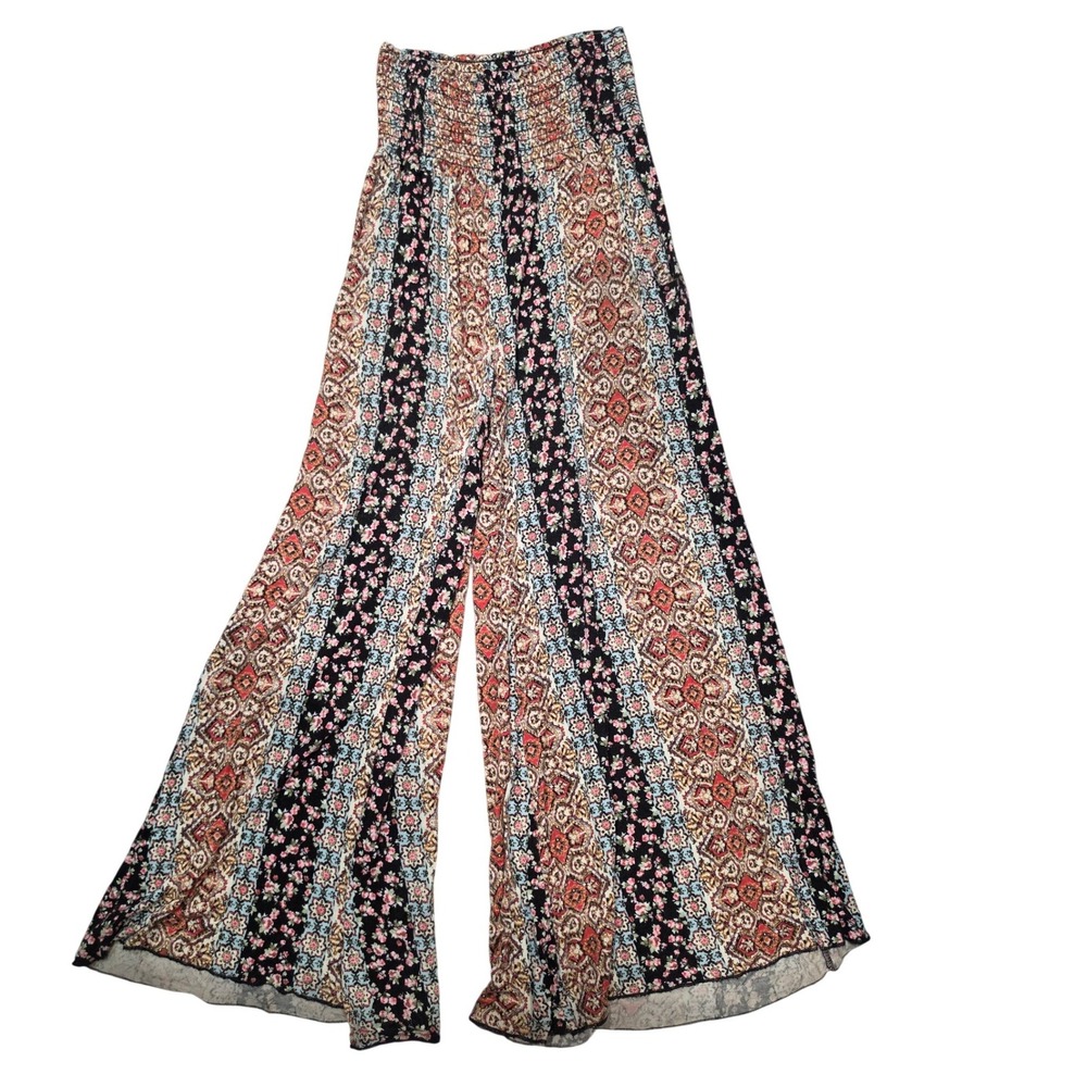 Altar'd State Womens Multicolor Floral Paisley Smocked Wide Leg Palazzo Pants S - Picture 2 of 5